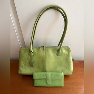 HOBO International Lime Green Leather Vintage Shoulder Bag w/ Wallet